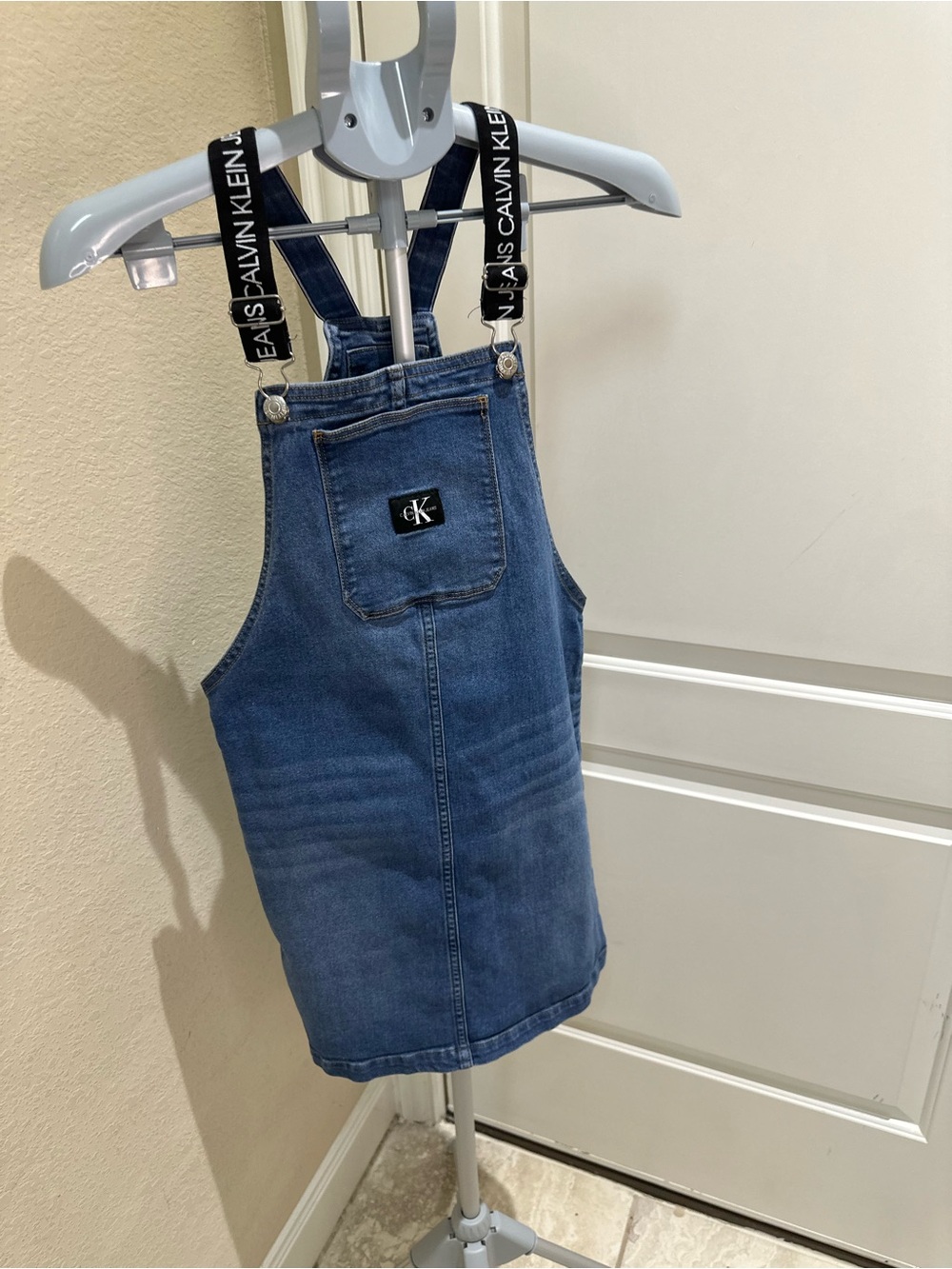 Calvin Klein Jeans Blue Denim Overall Dress with Logo Straps